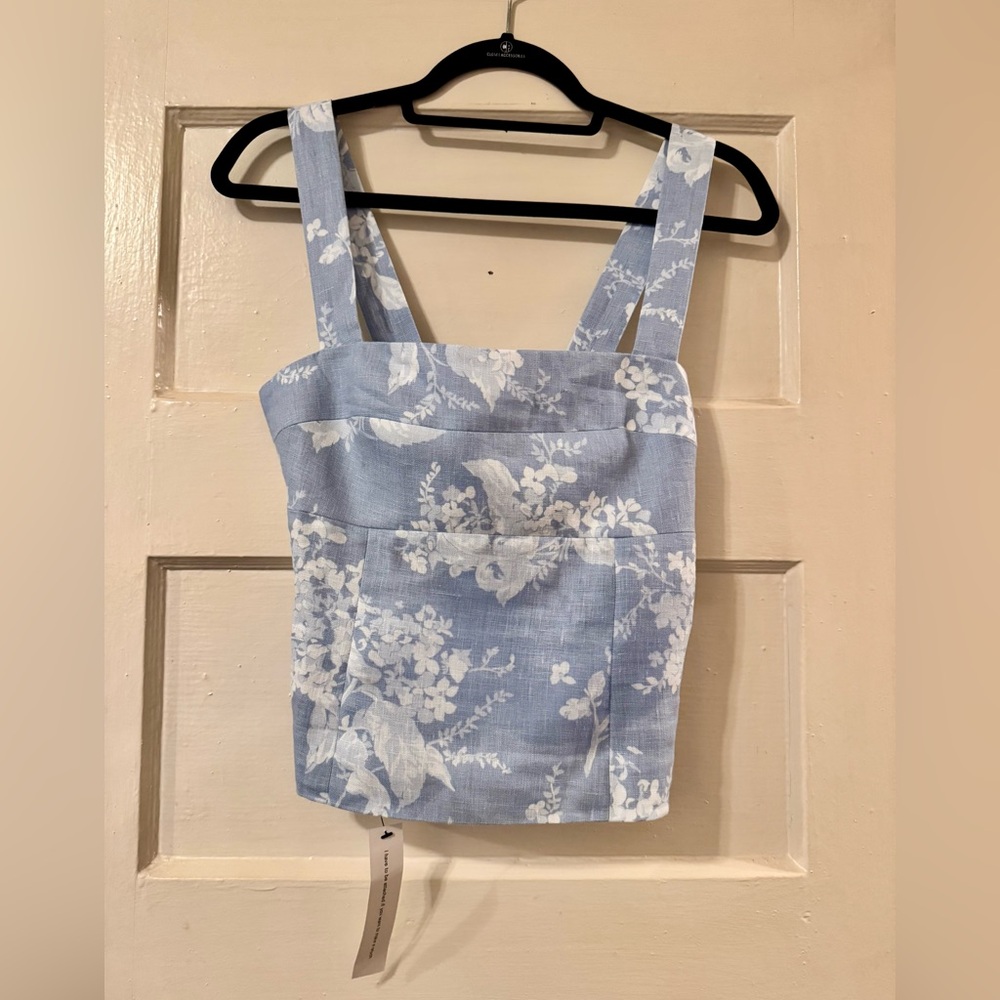 NWT Reformation Darci Linen Light Blue Floral Tank Top Sz 4 - Picture 4 of 5